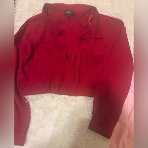 Red Cropped Button-Up Shirt
